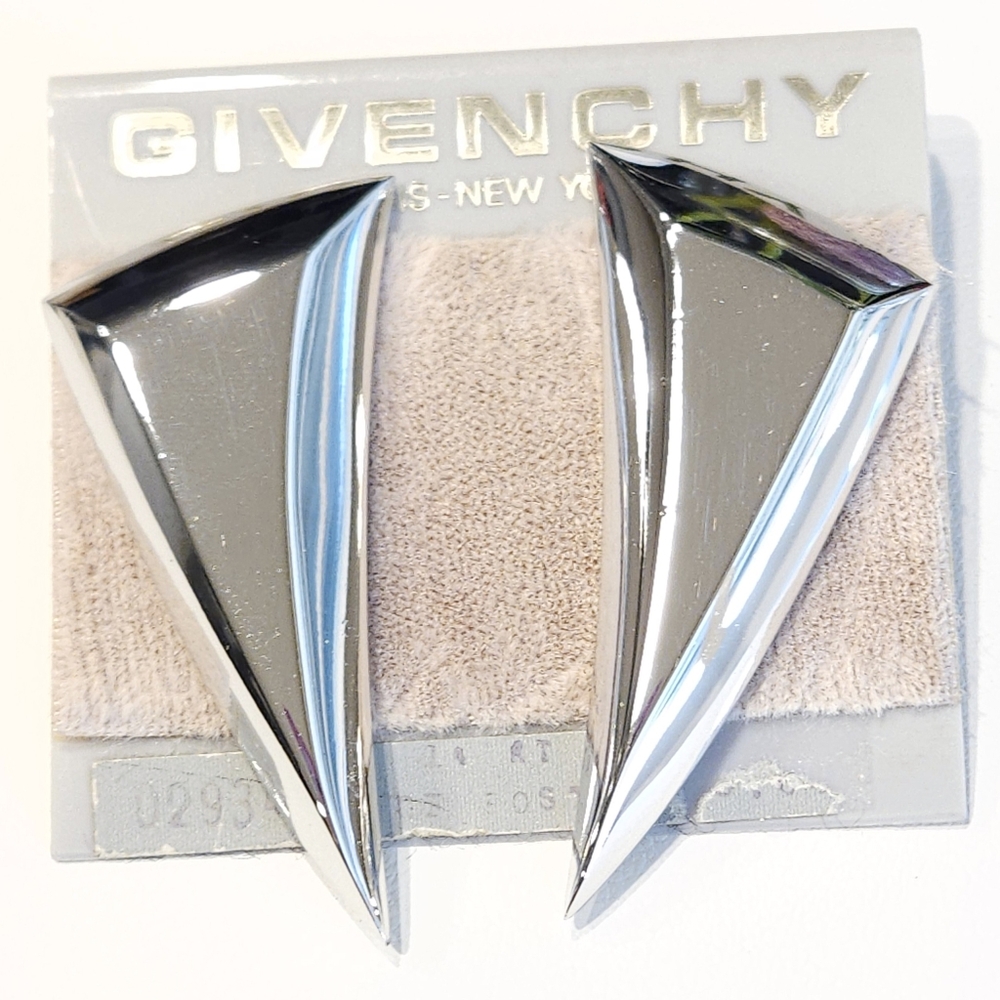 Givenchy Modernist Silver Tone Earrings NWT Vintage 80s Chunky Large Earrings - Picture 3 of 16